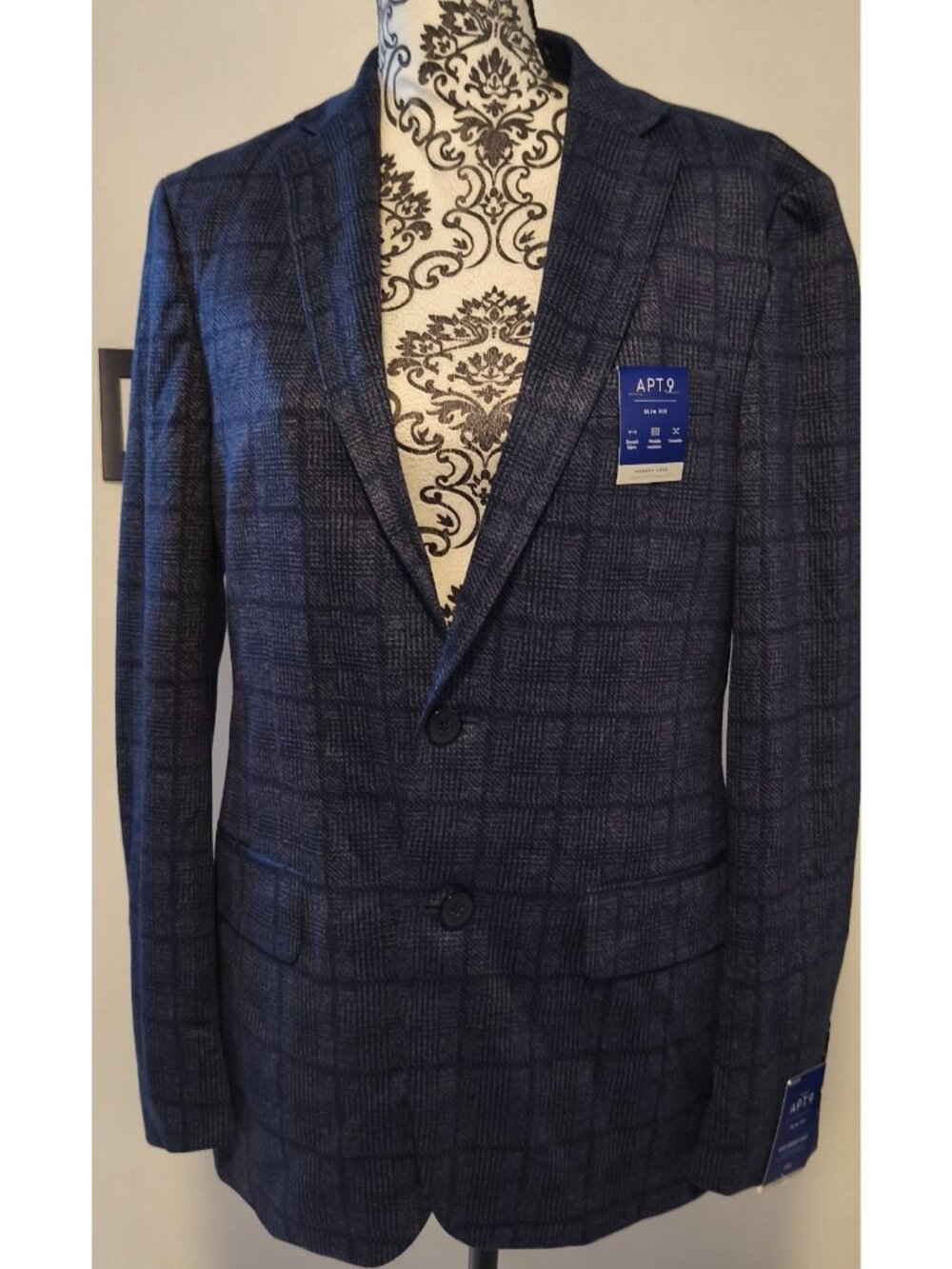 Apt. 9 Knit Sport Coat 38R Slim Fit Blue Textured Stretch Blazer NWT Men’s